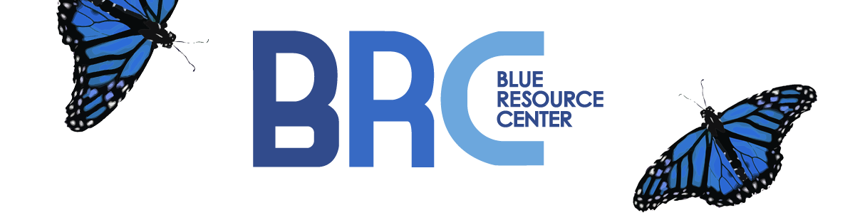 Logo banner for the Blue Resource Center with the letters BRC and blue butterflies. 